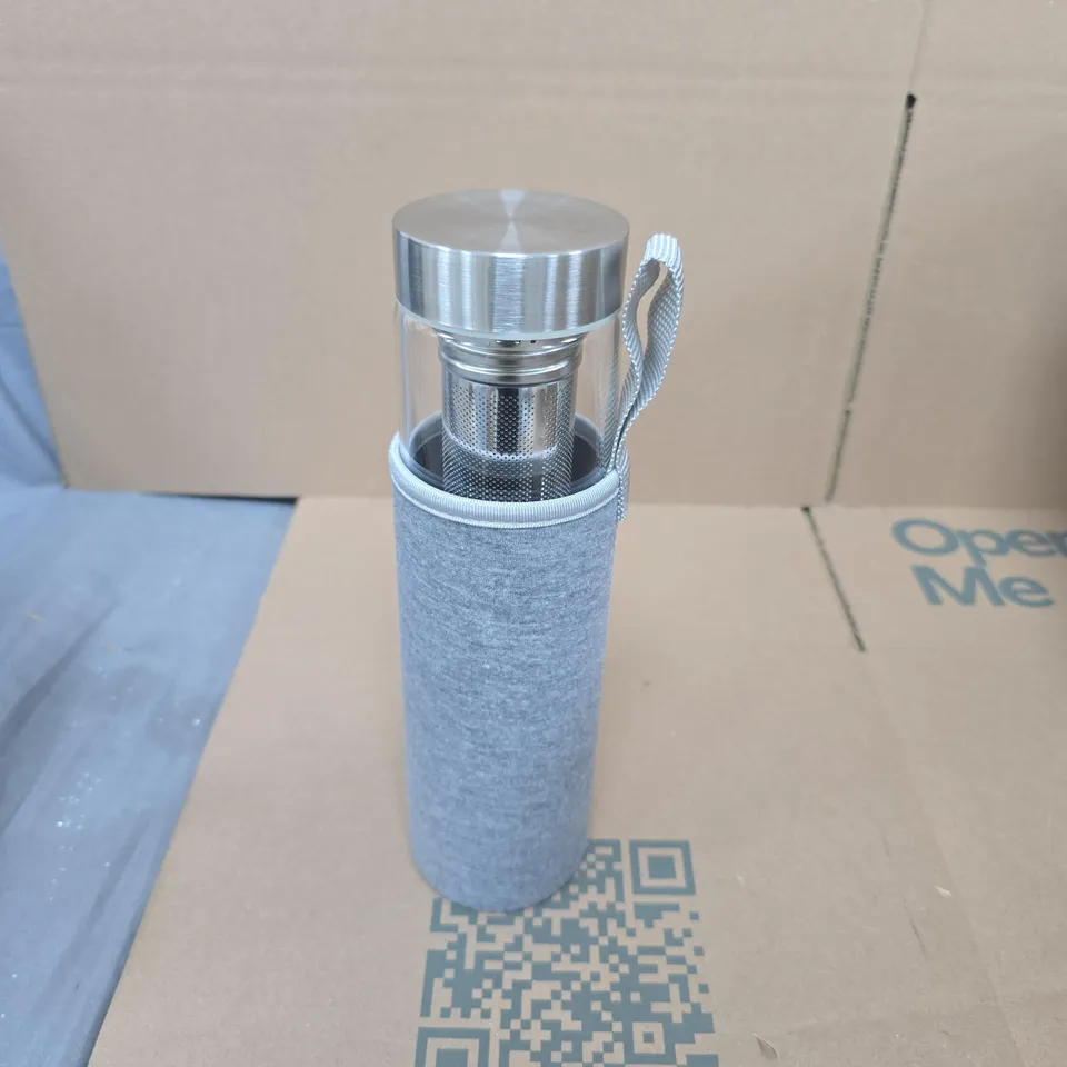 REJUVENATE YOUR BODY & SOUL WATER BOTTLE 450ML WITH STAINLESS STEEL INFUSER AND GREY SLEEVE ASSORTED STONE COLOURS 