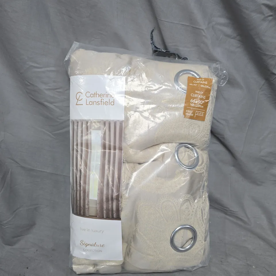 CATHERINE LANSFIELD SIGNATURE COLLECTION CURTAINS – PAIR, 66 X 90 INCHES (168 X 229 CM), BEIGE