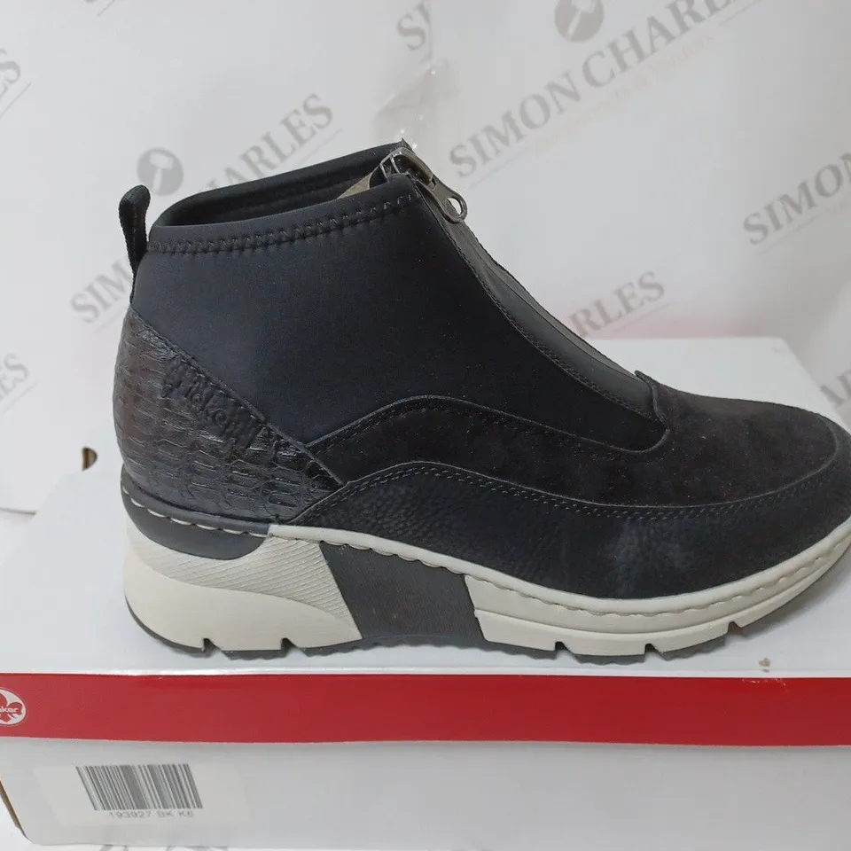 BOXED PAIR OF RIEKERS HIGH TOP TRAINERS BLACK SIZE 6