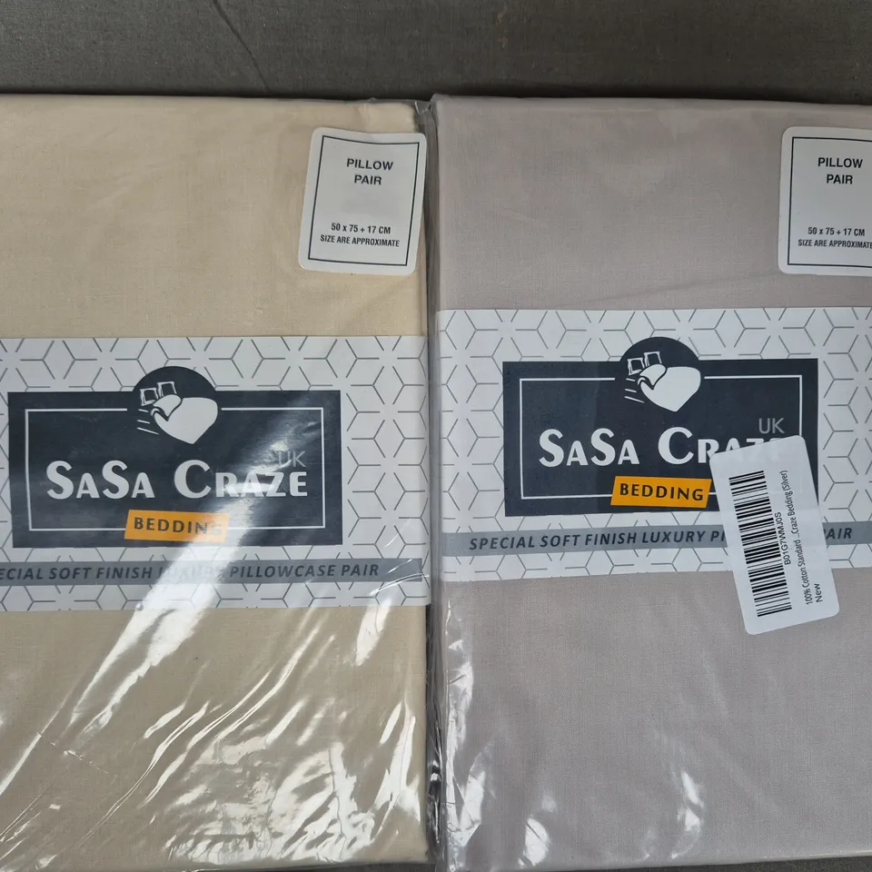 BOX OF APPROXIMATELY 8 ASSORTED SASA CRAZE PILLOWCASE PAIRS IN VARIOUS COLOURS, ETC