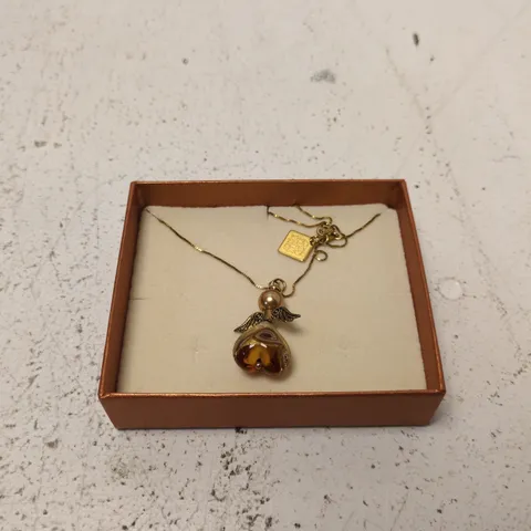 REBOLLO GOLD-TONE NECKLACE WITH AMBER PENDANT – BOXED