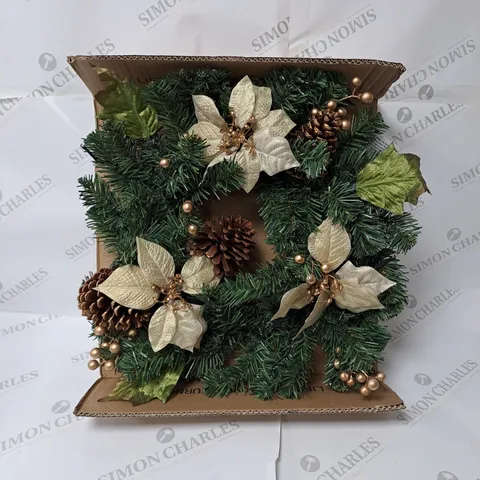 BOXED GOLD POINSETTA PRE LIT WREATH