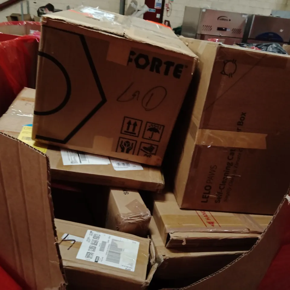 PALLET OF ASSORTED HOUSEHOLD GOODS AND PRODUCTS TO INCLUDE;SELF CLEANING CAT LITTER BOX,LAWN MOWER, PHOTO FRAME