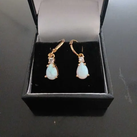 DIAMONIQUE 0.1CT TW SIMULATED OPAL PEAR CUT LEVERBACK EARRINGS STERLING SILVER