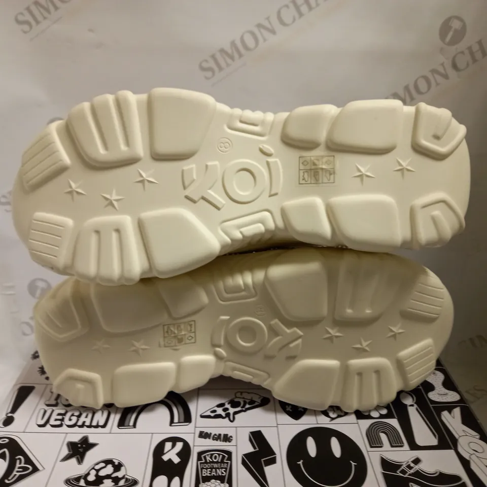 KOI VEGAN JINX WHITE MYSTIC CHARM TRAINERS - SIZE 8