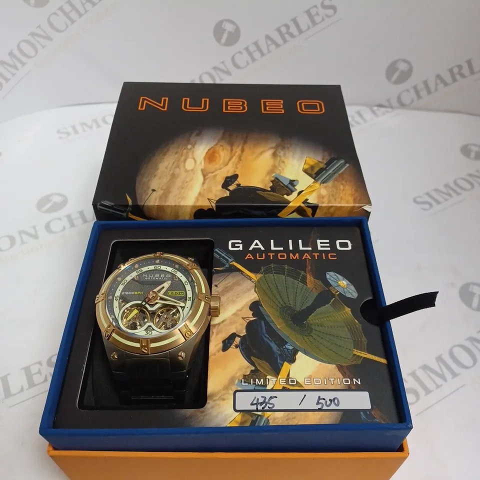 BOXED NUBEO GENTS GALLILEO LTD ED AUTOMATIC WATCH 435/500 STAINLESS STEEL - WITH NUSOUND WIRELESS EAR BUDS