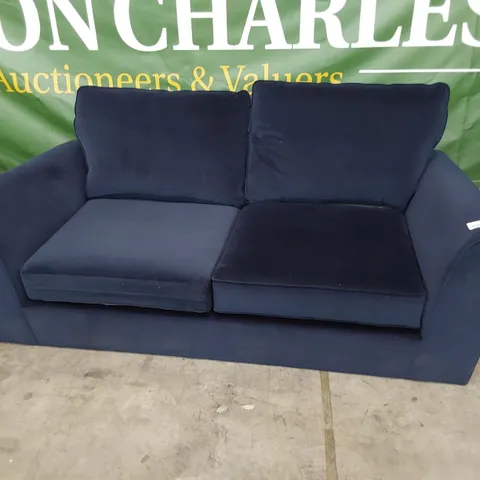 DESIGNER THREE SEATER SOFA PLUSH BLUE FABRIC