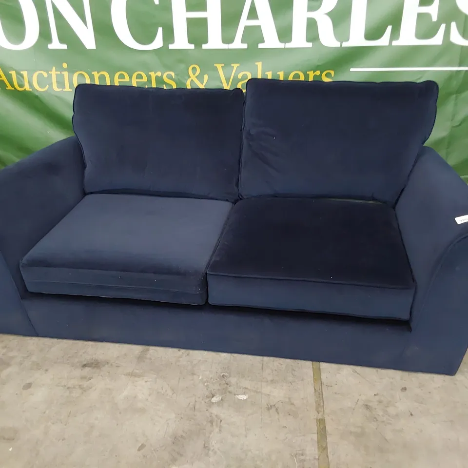 DESIGNER THREE SEATER SOFA PLUSH BLUE FABRIC 