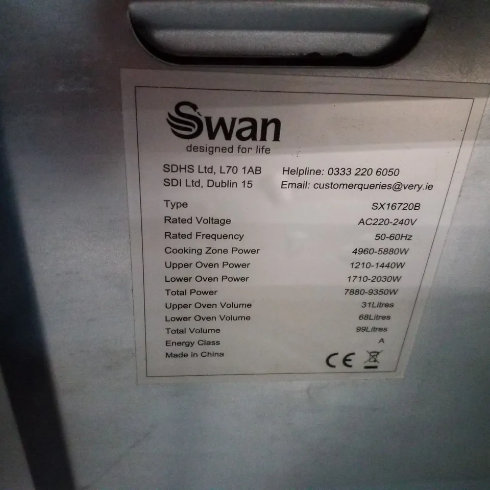 SWAN SX16720B 60CM ELECTRIC TWIN OVEN CERAMIC HOB COOKER - BLACK