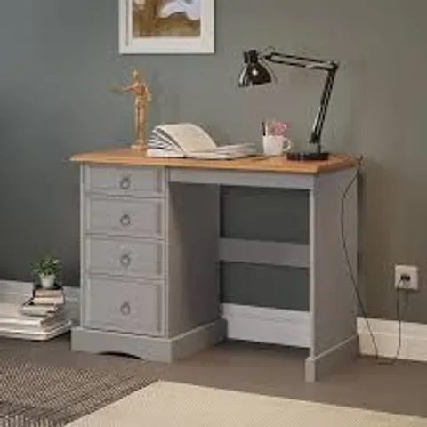 Boxed Corona Dressing Table Desk Solid Wood Pine Wooden - Distressed Grey Wax (1 box)