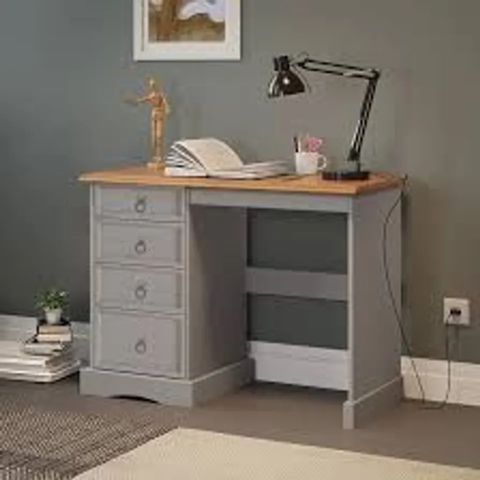 Boxed Corona Dressing Table Desk Solid Wood Pine Wooden - Distressed Grey Wax (1 box)