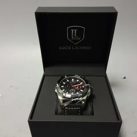 MENS LOUIS LACOMBE CHRONGRAPH WATCH β 3 SUB DIALS β SILVER COLOUR CASE β LEATHER STRAP