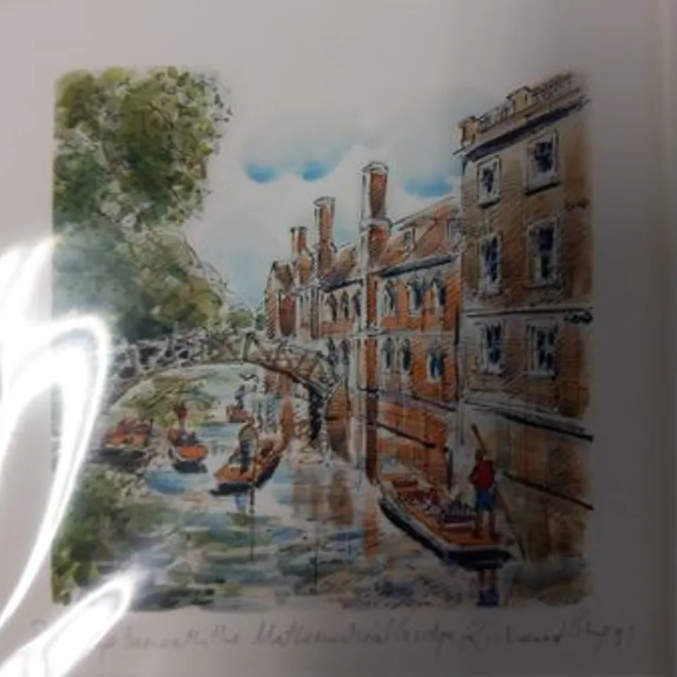 RICHARD BRIGGS MOUNTED AND SIGNED GICLEE PRINT 'THE MATHEMATICAL BRIDGE, QUEENS' COLLEGE, CAMBRIDGE'