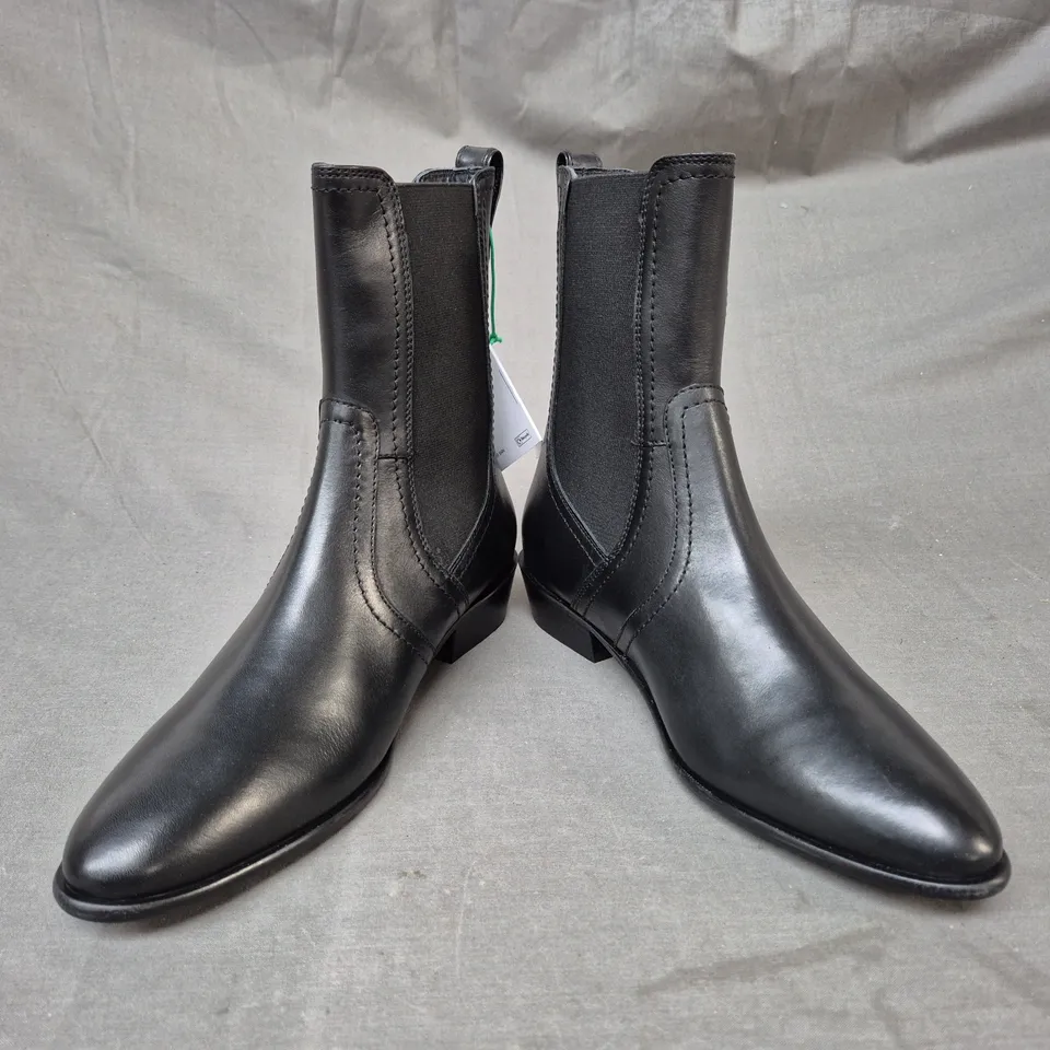 BOXED PAIR OF AND/OR PARISA ANKLE BOOTS IN BLACK SIZE 6