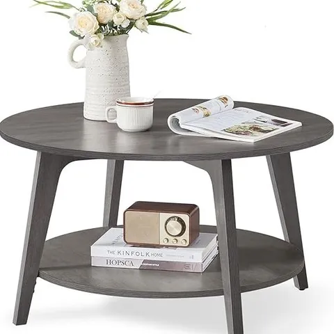 BOXED VASAGLE ROUND 2 TIER COFFEE TABLE WITH STORAGE 31.5 X 17.7 INCHES, EASY TO ASSEMBLE, MISTY GRAY ULCT243G68