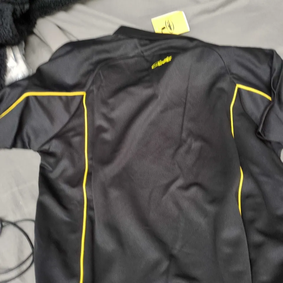 BLACK POLO SHIRT WITH YELLOW PIPING AND CREST LOGO CORTEZ
