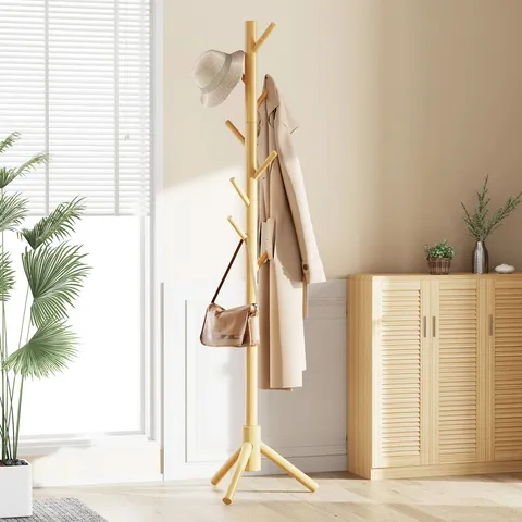 BOXED WILLIAMSTON 8 HOOK COAT RACK, FREESTANDING ADJUSTABLE SOLID WOOD COAT RACK
