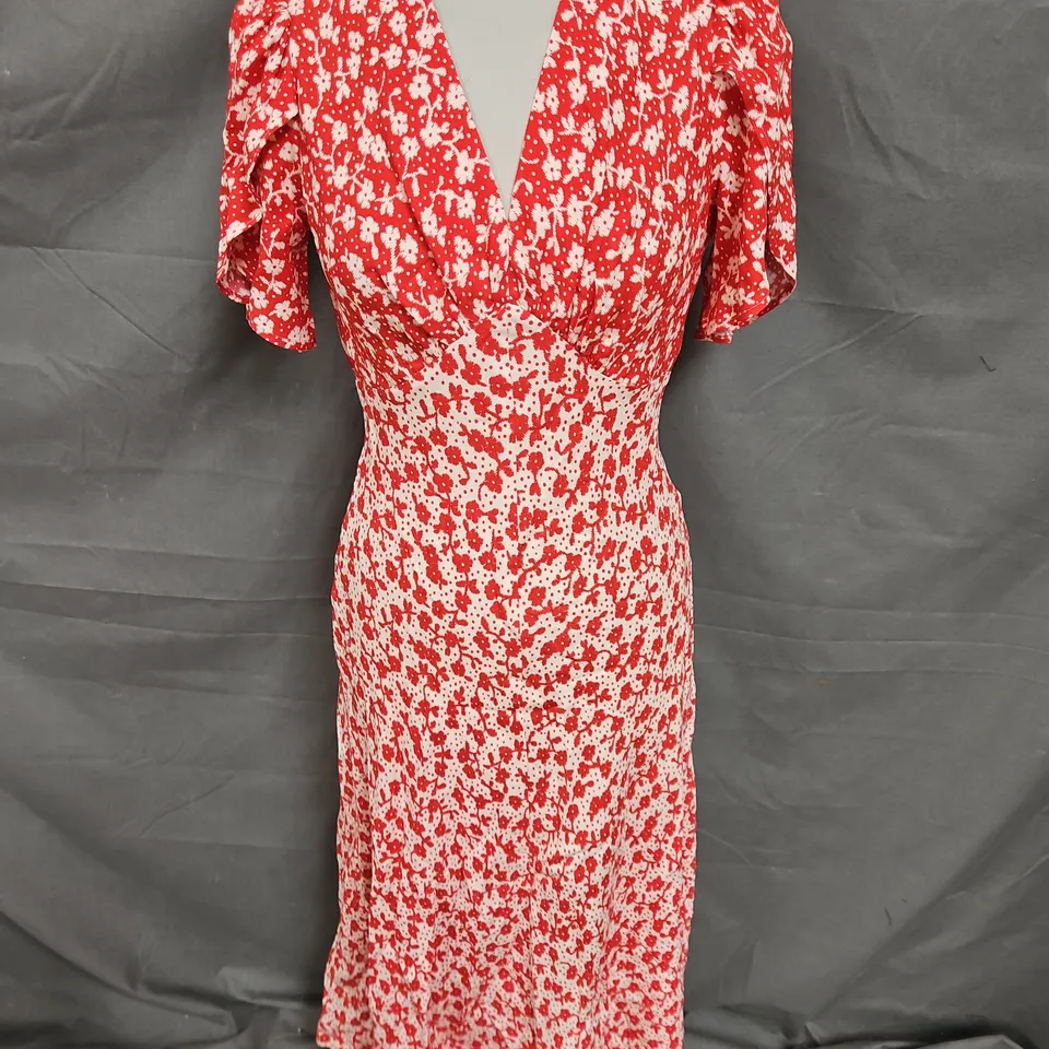 GHOST LULU DRESS IN RED MINI FLORAL SIZE XS