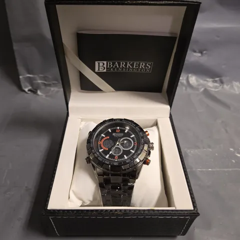 BOXED BARKERS OF KENSINGTON MEGA SPORT WATCH IN BLACK