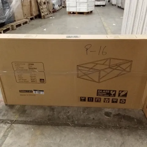 BRAND NEW BOXED COFFEE TABLE - CLEAR TOP/STAINLESS STEEL (1 BOX)