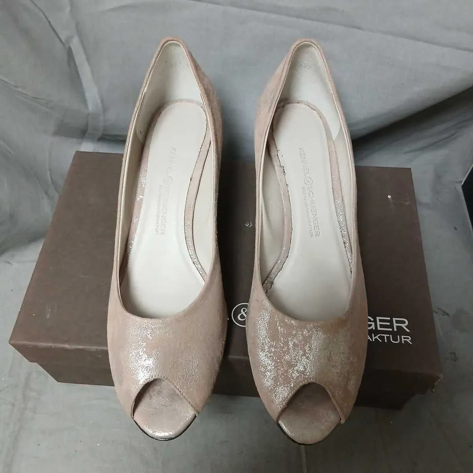 KENNEL & SCHMENGER NUDE SUEDE PEEP-TOE WEDGE HEELS – UK 6.5, BOXED