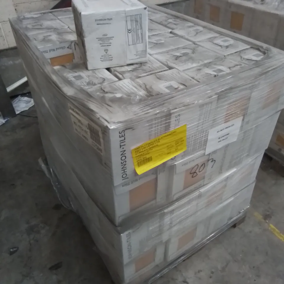 PALLET TO CONTAIN APPROX 96 X PACKS OF JOHNSON BRAND NEW PRISMATIC GLAZED WALL TILES IN PAPAYA SATIN - 25 TILES PER BOX // TILE SIZE: 197 X 197 X 6.5mm