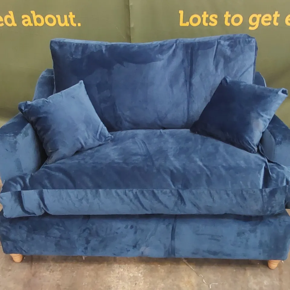QUALITY DESIGNER 2 SEATER BLUE VELVET SOFA