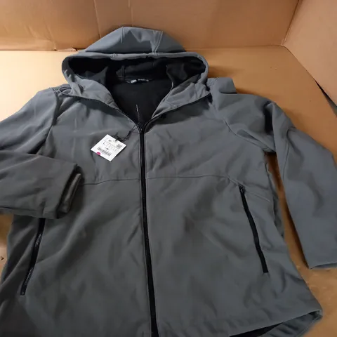 ZARA GREY ZIP THROUGH COAT - L