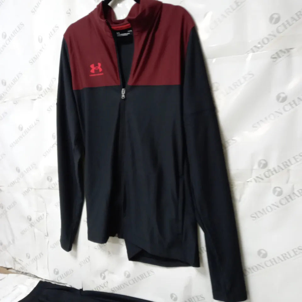 MENS UNDER ARMOUR TRACKSUIT BLACK, BURGUNDY AND RED SIZE LARGE. 