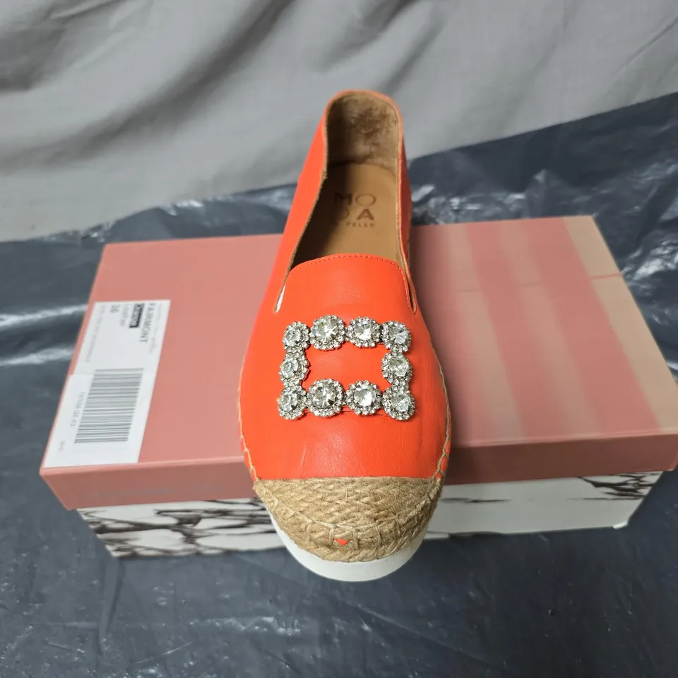 MODA IN PELLE WOMEN'S ORANGE ESPADRILLE SLIP-ON – UK 4 (EU 36) WITH RHINESTONE BUCKLE