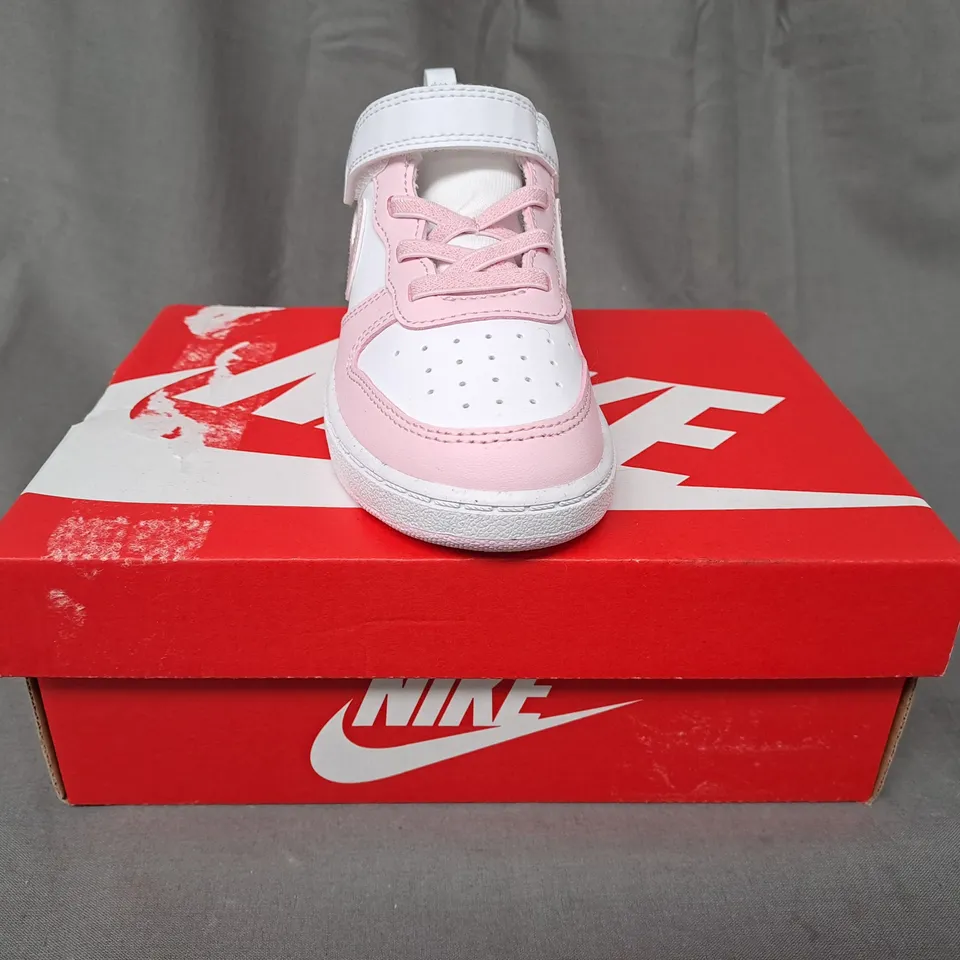 BOXED PAIR OF NIKE COURT BOROUGH LOW RECRAFT KIDS SHOES IN WHITE/PINK UK SIZE 9.5