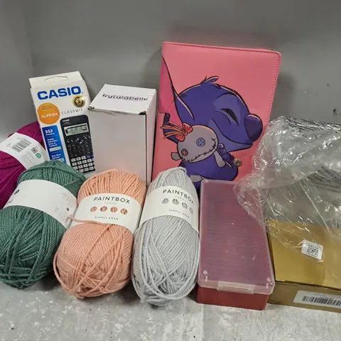 APPROXIMATELY 10 ASSORTED HOUSEHOLD ITEMS TO INCLUDE PAINTBOX YARNS, CASIO CALCULATOR, STITCH NOTEPAD, ETC