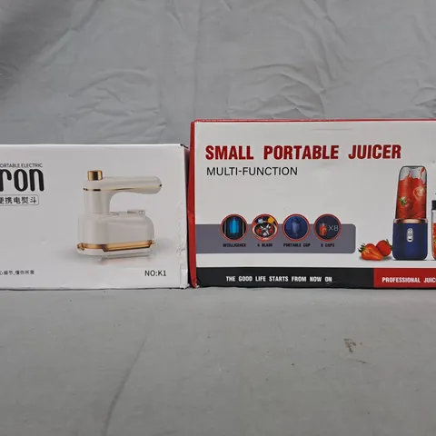 BOX OF APPROXIMATELY 10 ASSORTED HOUSEHOLD ITEMS TO INCLUDE SMALL PORTABLE JUICER, PORTABLE ELECTRIC IRON, ETC - COLLECTION ONLY