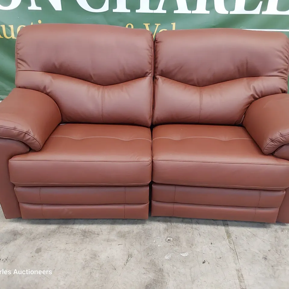 QUALITY BRITISH DESIGNER G PLAN STRATFORD POWER RECLINING TWO SEATER SOFA CAMBRIDGE CONKER LEATHER 