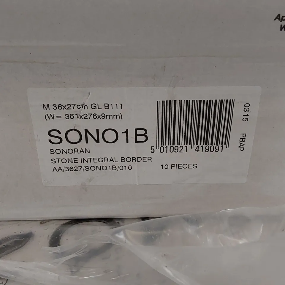 PALLET TO CONTAIN APPROX 48 X PACKS OF JOHNSON TILES SONORAN STONE INTEGRAL BORDER GLAZED WALL & FLOOR TILES - 10 TILES PER PACK // TILE SIZE: 361 X 276 X 9mm