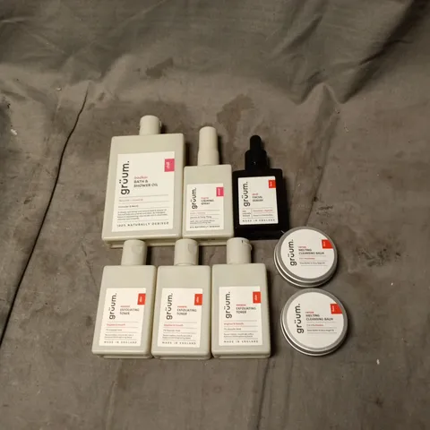8 X GRUUM PRODUCTS TO INCLUDE FACIAL SERUM, CLEANSING BALM, BATH AND SHOWER OIL