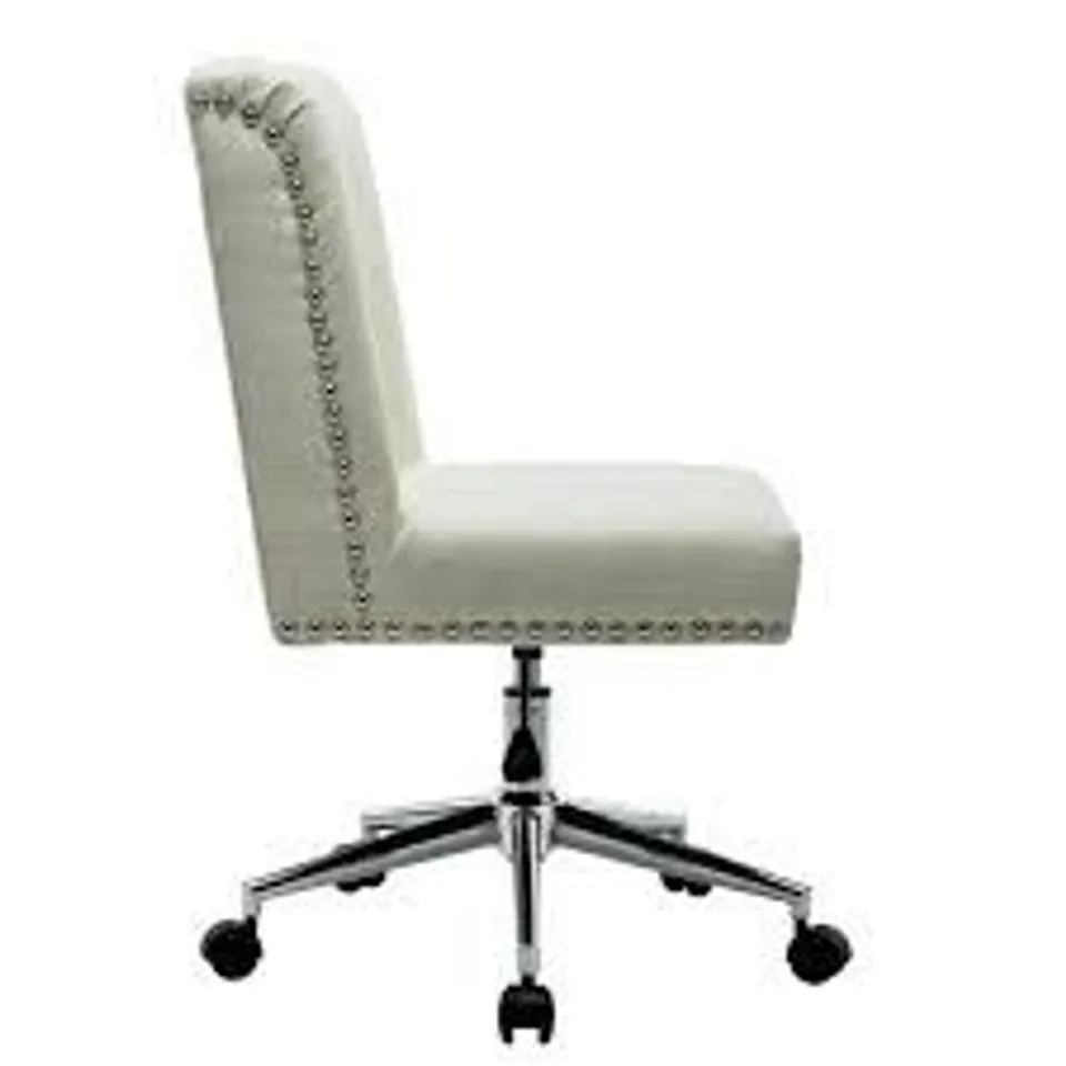 PORTHOS HOME OFFICE CHAIR WITH FABRIC UPHOLSTERY STUDDED DESIGN - CREAM