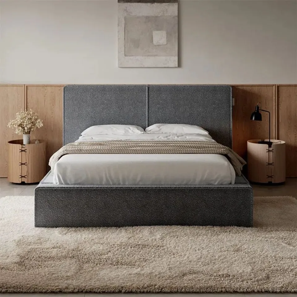 BOXED AMMAARAH BOUCLE PNEUMATIC BED FRAME WITH USB CHARGER - GREY // SIZE UNSPECIFIED (2 BOXES)