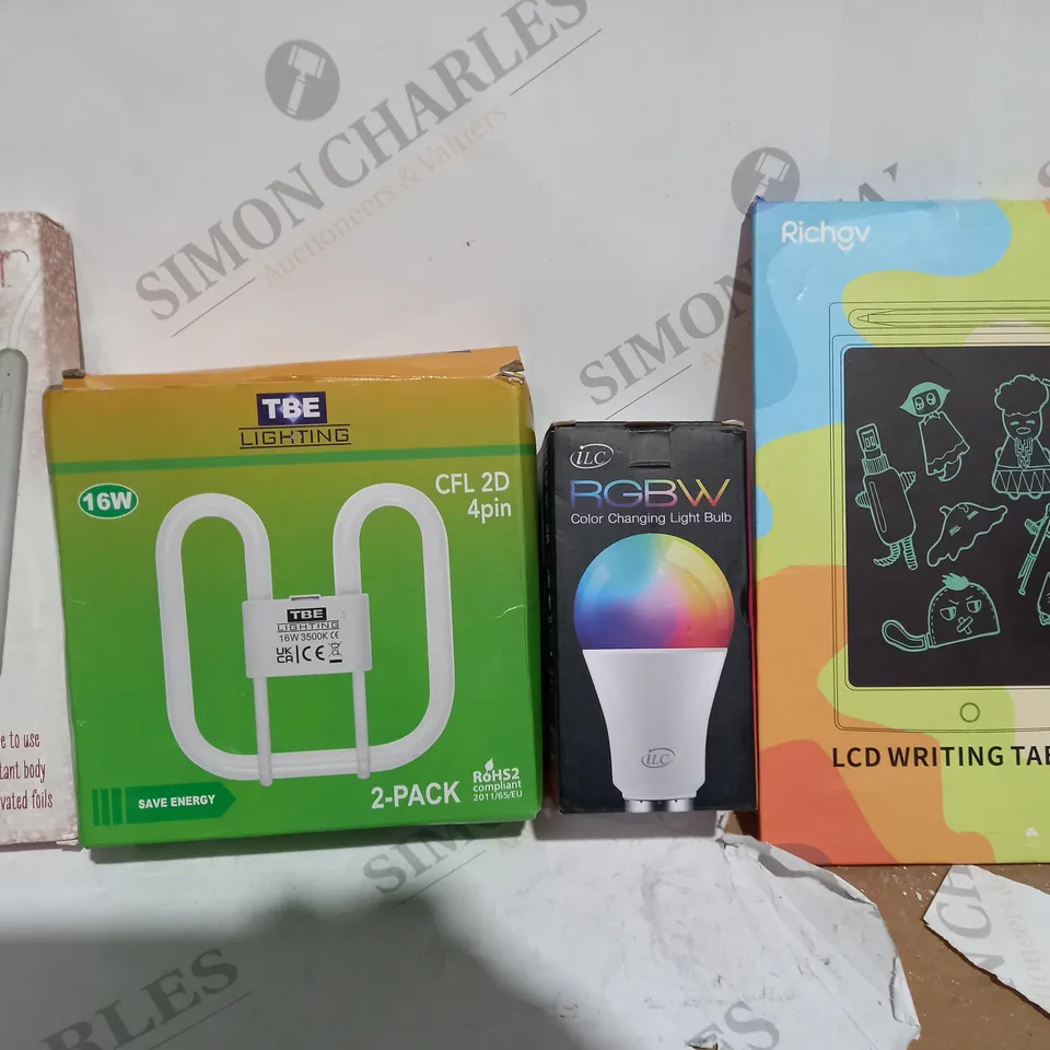 APPROXIMATELY 15 ASSORTED PRODUCTS TO INCLUDE; DIGITAL VOICE RECORDER, DOG TRAINER AND COLOURED LIGHT BULB