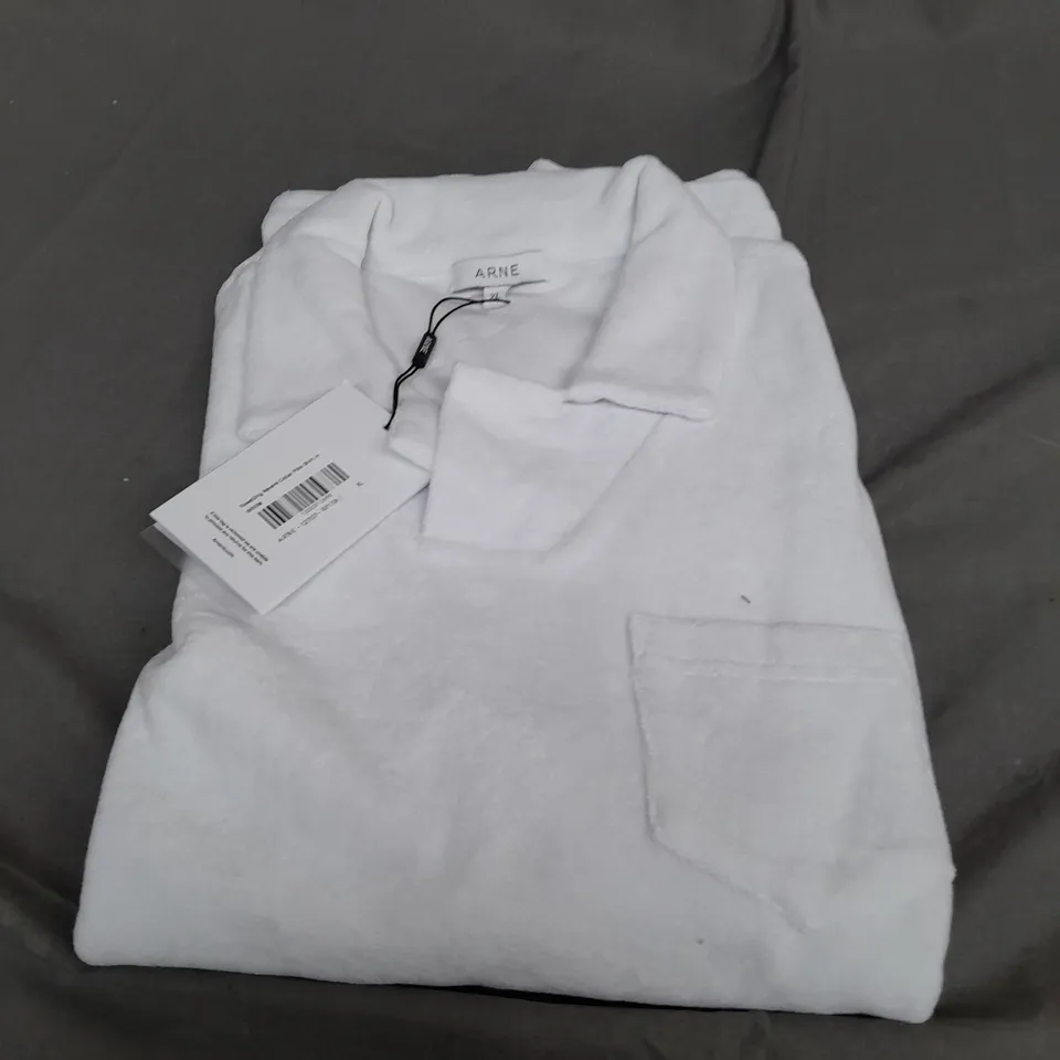 ARNE TOWELLING REVERE COLLAR POLO SHIRT IN WHITE - XL
