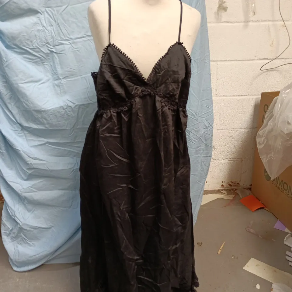 ZARA BLACK SATIN SLIP DRESS, XL (EU SIZE XL)