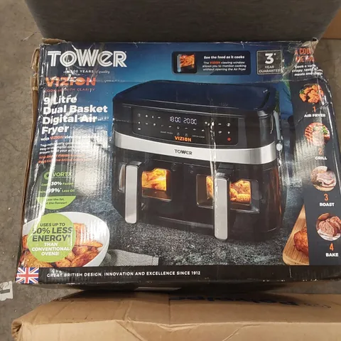 BOXED TOWER VIZION 9 LITRE DUAL BASKET DIGITAL AIR FRYER 