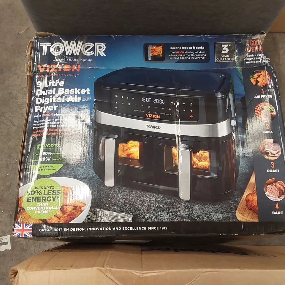 BOXED TOWER VIZION 9 LITRE DUAL BASKET DIGITAL AIR FRYER 