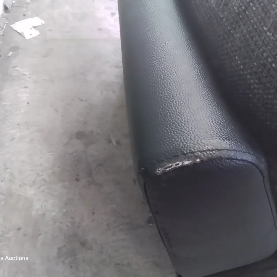 DESIGNER MANUAL RECLINING TWO SEATER SOFA BLACK FAUX LEATHER & GREY FABRIC