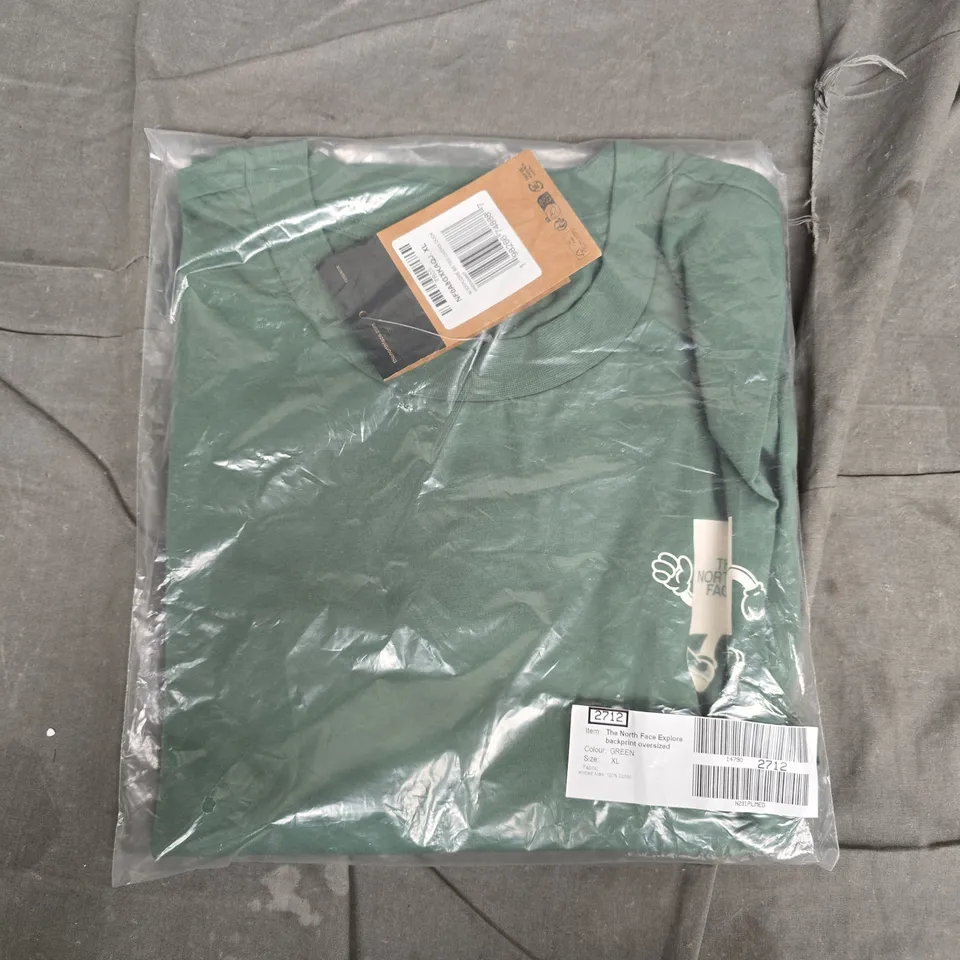 BAGGED THE NORTH FACE EXPLORE BACKPRINT OVERSIZED GREEN T-SHIRT, XL