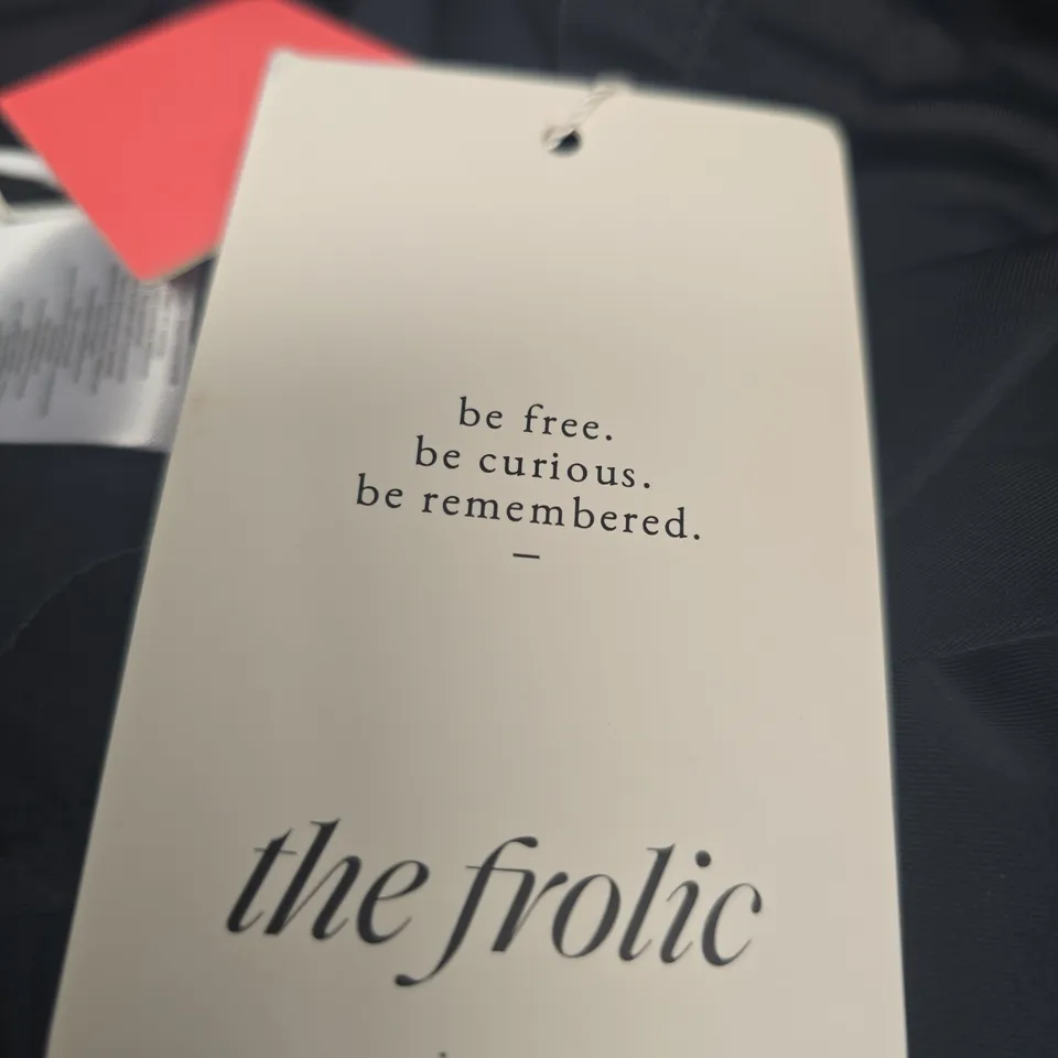 THE FROLIC SWIMWEAR – NAVY WRAP-STYLE SWIMSUIT (UK 8, US S, EUR 36)