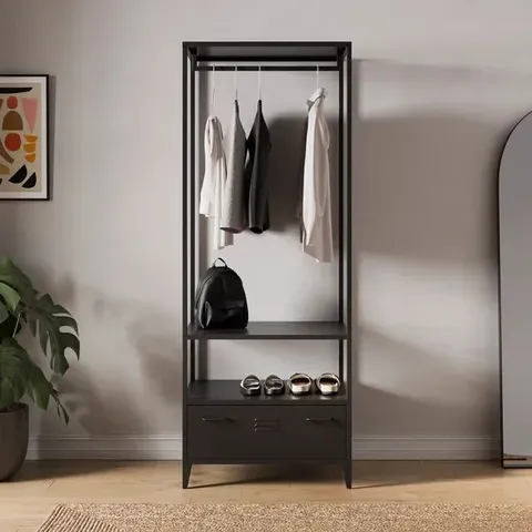 BOXED HELGA METAL OPEN WARDROBE - BLACK (1 BOX)