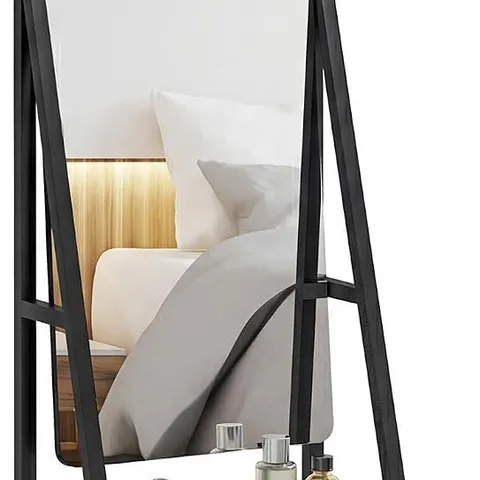 BOXED HOMCOM FREE STANDING FULL LENGTH MIRROR ROLLING MIRROR WITH 2 SHELVES BLACK
