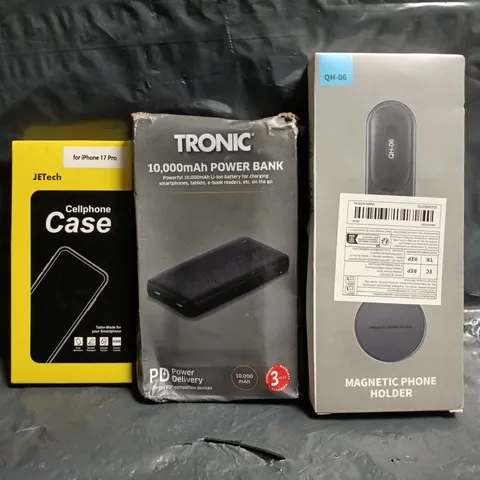 APPROXIMATELY 10 ASSORTED HOUSEHOLD ITEMS TO INCLUDE MAGNETIC PHONE HOLDER, POWER BANK, ETC