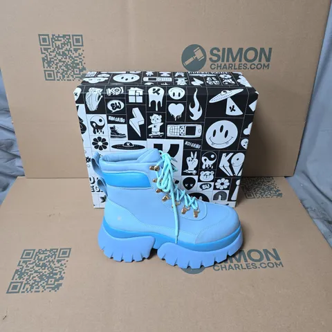 BOXED KOI CRYBABY BLUE VILUN PLATFORM BOOTS UK SIZE 9 
